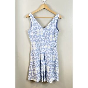 GAP Dress Sz 2 100% Linen Ikat Pleated Mini Pockets Blue White Lined Coastal